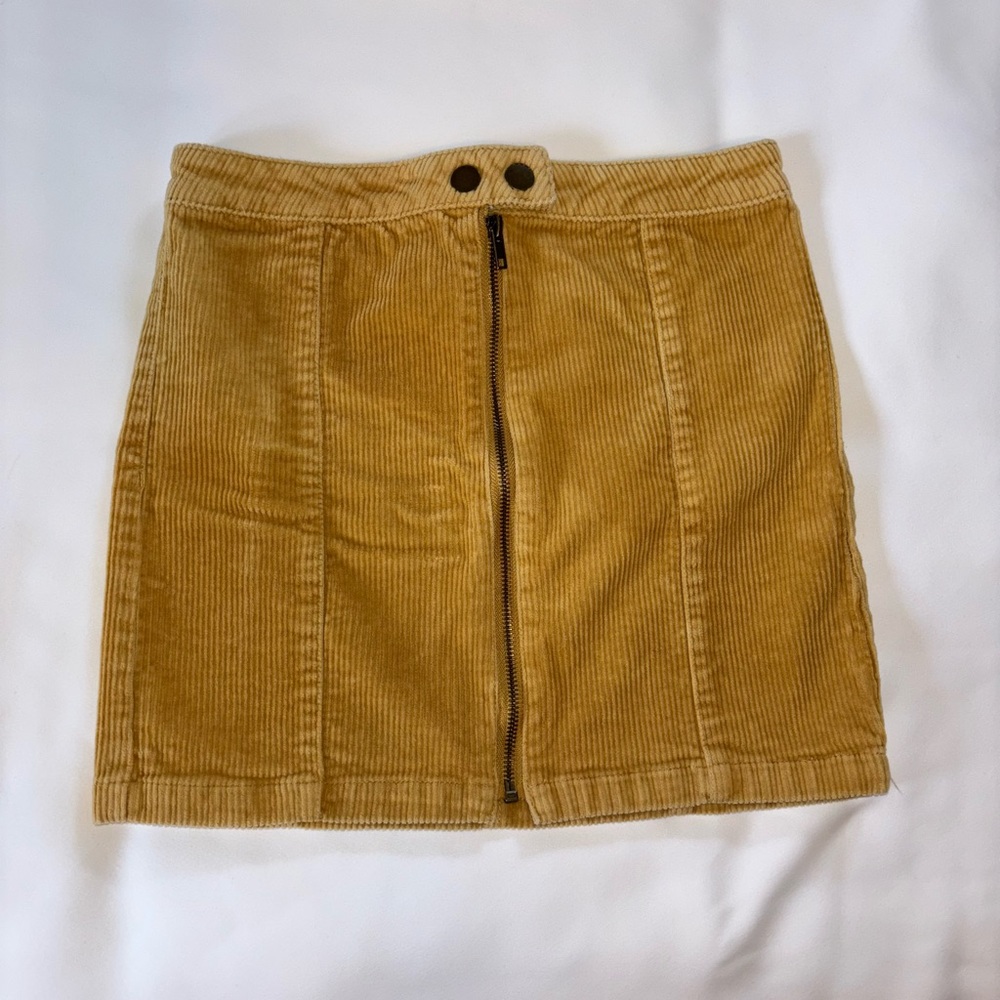 Blue Spice Women’s 1 Corduroy Mustard Yellow Skirt Stretch Zip-up High Waist Y2K